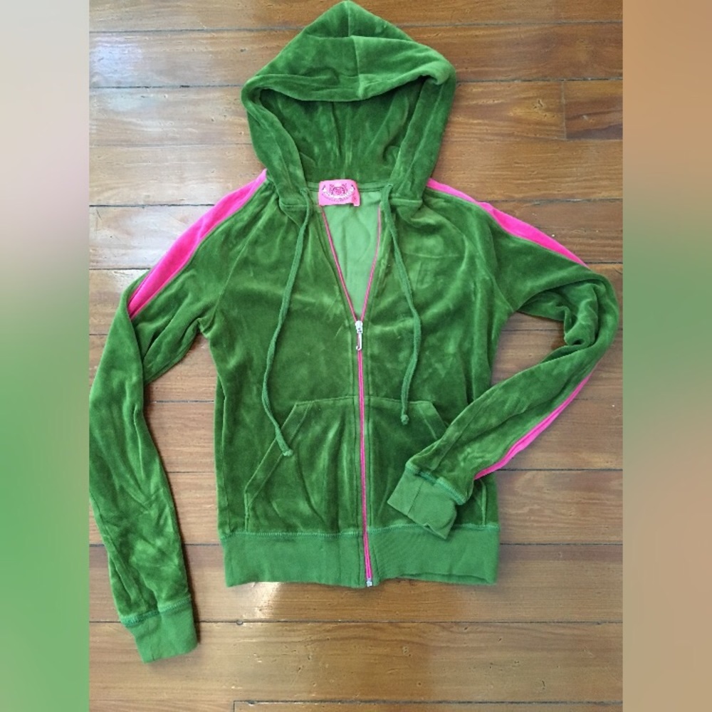 Juicy Couture Green/Pink Velour Zip-Up Hoodie